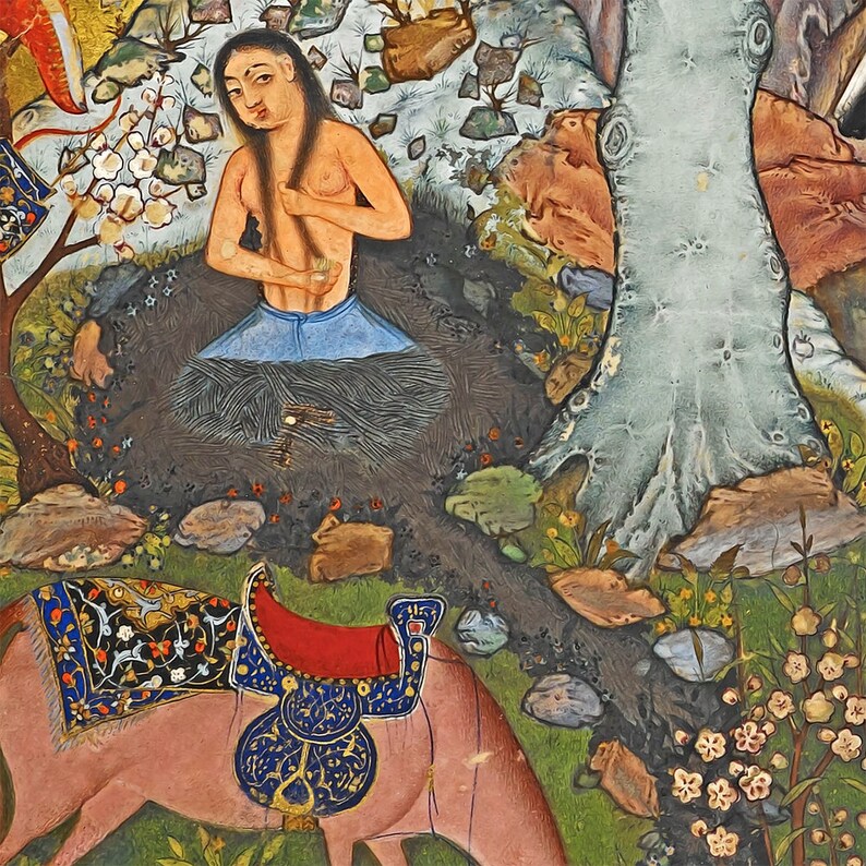 Framed Persian Miniature Painting, Khamsa of Nizami, Behzad Style