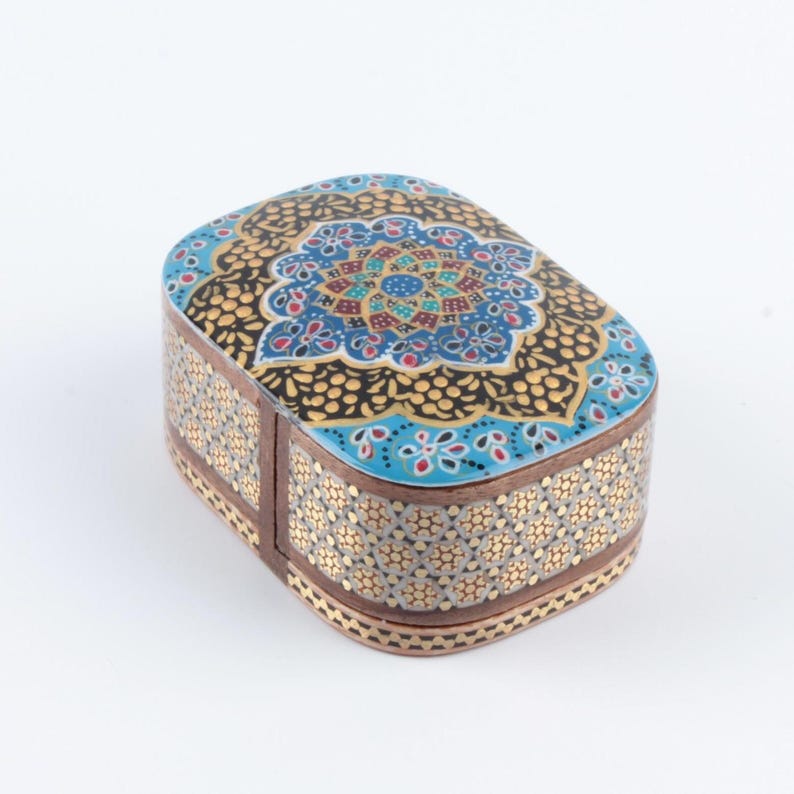Handmade Trinket Box: Gold Inlay Persian Khatam Wooden Jewelry Box