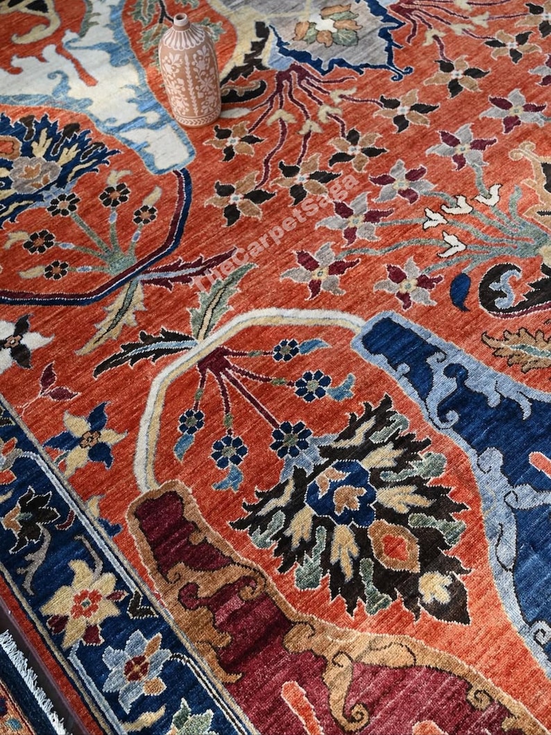 Persian Bidjar Oriental Rug| Handmade Tribal Masterpiece in Rust and Navy- Traditional Afg، نمای 3