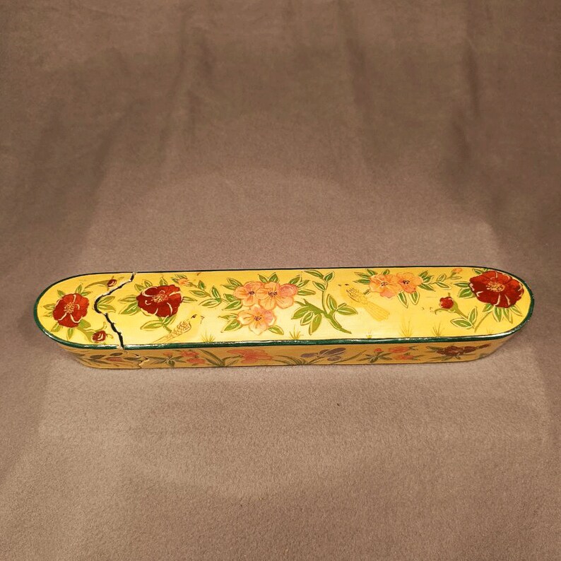 Persian Lacquer Pen Box Hand Painted with Floral and Gilt Design/qajar qalamdan, view 2