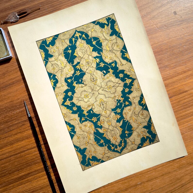AKHDAR - Persian Illumination Tezhip inspired by ancient manuscripts - Gouache and Waterco