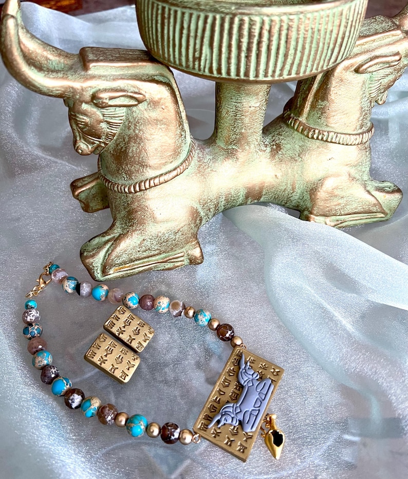 Ancient Persian Jewelry Set: Handmade Clay Necklace & Earrings
