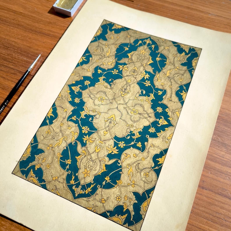 AKHDAR - Persian Illumination Tezhip inspired by ancient manuscripts - Gouache and Waterco، نمای 2