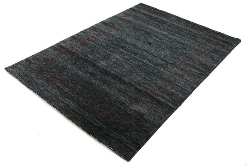 Black Gabbeh Rug, Hand Knotted Wool Rug, Modern Minimalist Area Rug, Charcoal Style Carpet، نمای 3