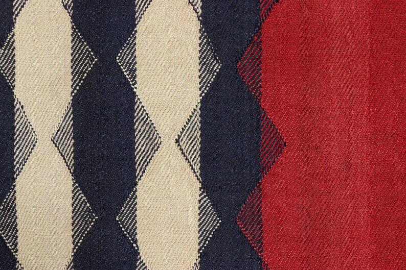 Vintage Jajim Kilim in Red, Blue, and Ivory Tones - Rug & Kilim، نمای 3