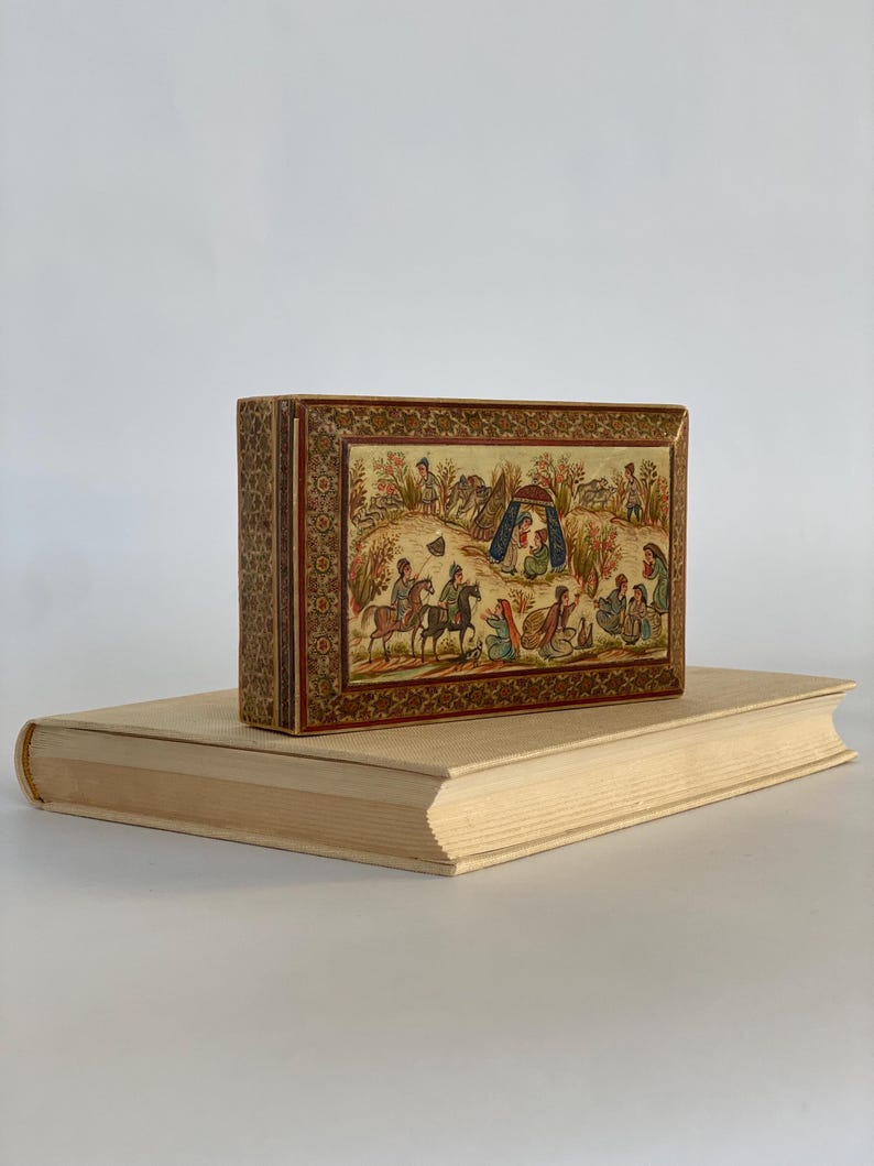 Vintage box / Persian wooden box / Storage box with inlays / Wooden casket / Persian Khata