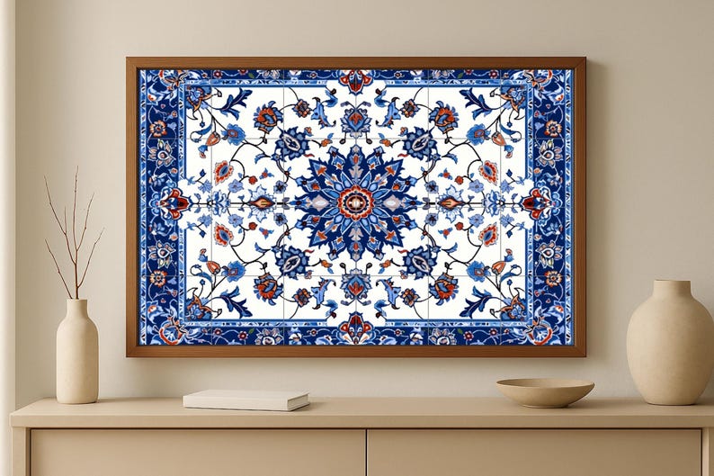Isfahan mosaic mural • Persian floral tile wall art • Iranian garden decor • Safavid ceram