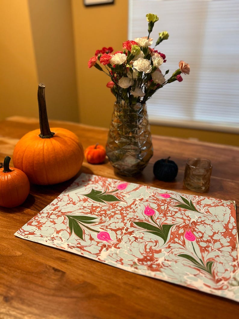 Floral Ebru Art, Marbled Paper, Flower Ebru, Handmarbled Paper, Handmade Paper, Wall Art 1، نمای 2
