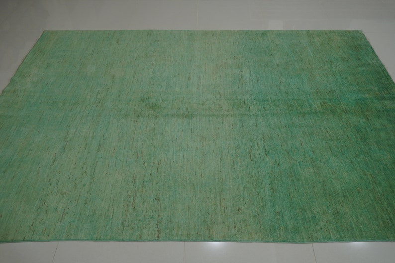 Handmade Overdyed Wool Gabbeh Rug: Light Mint Green Plush Area Rug (6'5x9'2)، نمای 2