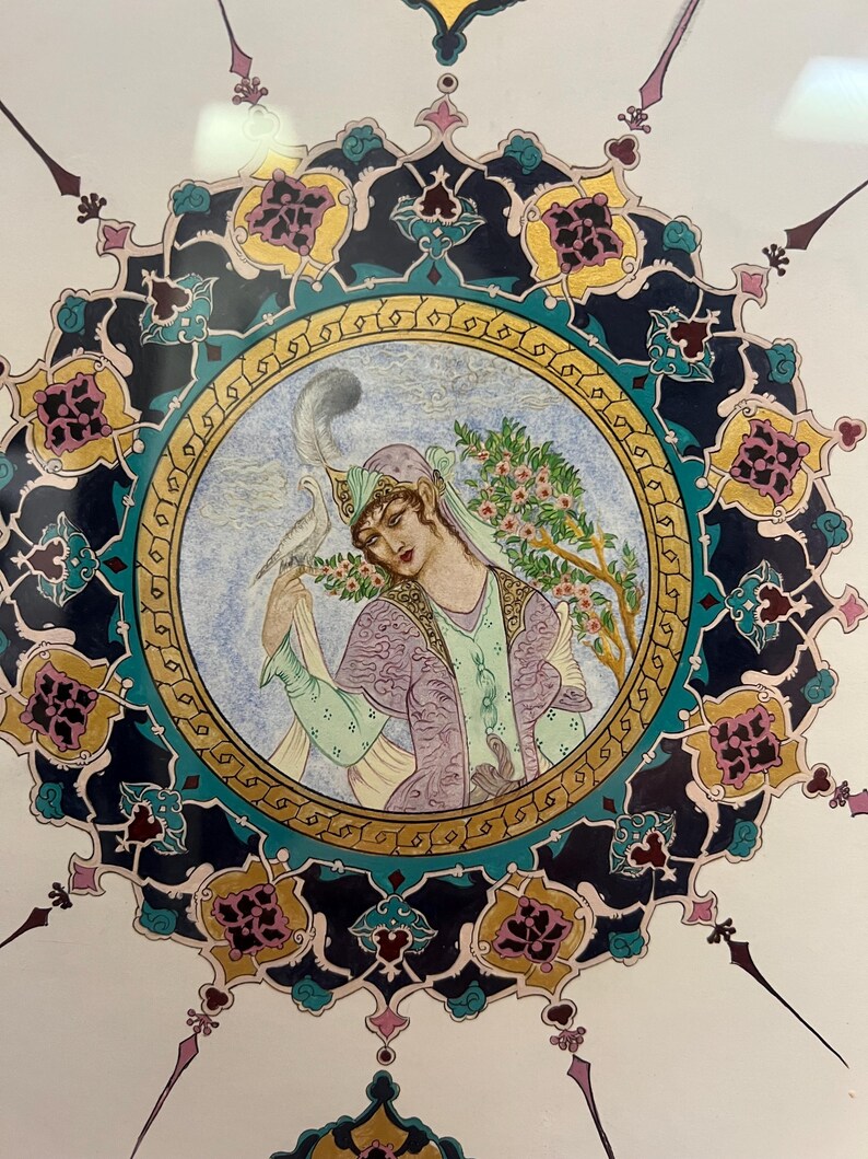 Persian Miniature Painting, Framed Tazhib Illumination Art, Islamic Geometric Medallion Ar, view 3