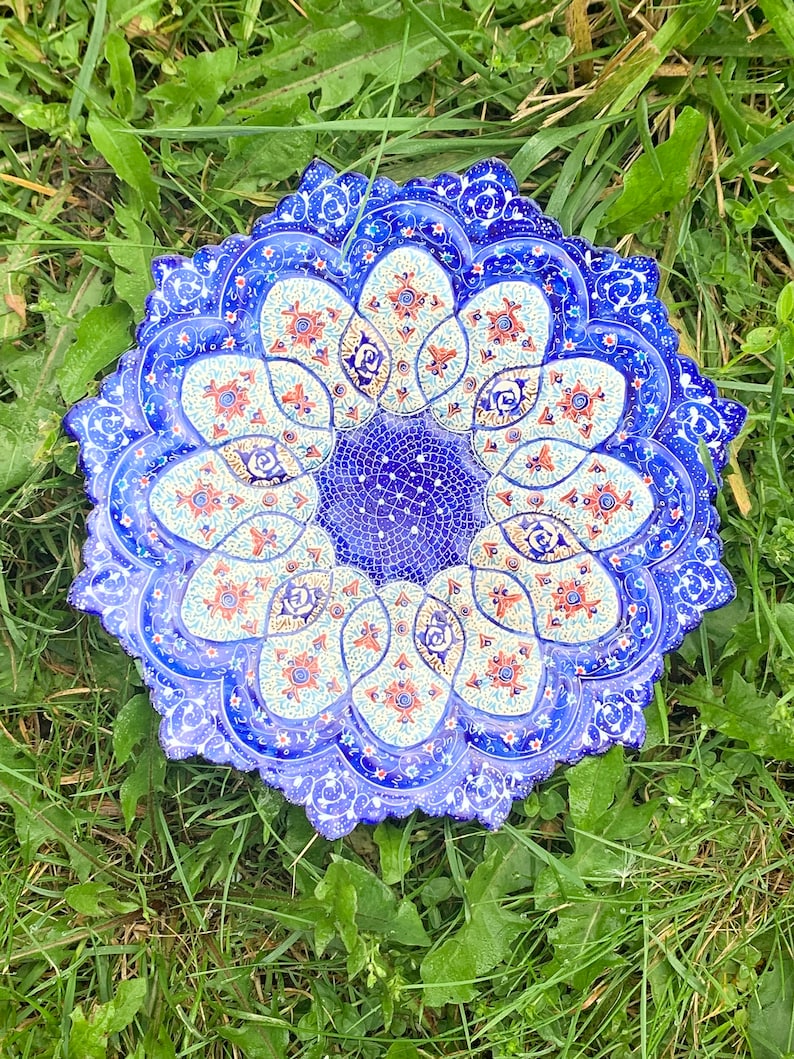Unique Intricately Designed Enamel Hand painted Blue and White Minakari Meenakari Persian