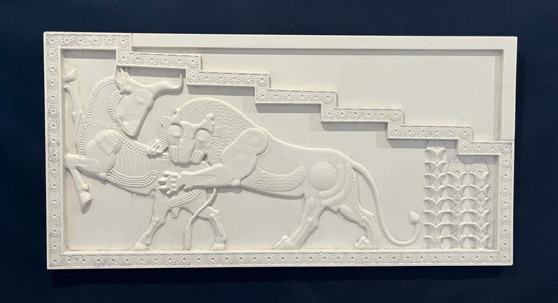 Lion attacking the Bull, bas-relief, Persepolis, Achaemenid Art, Mural Art, Persian Art, I