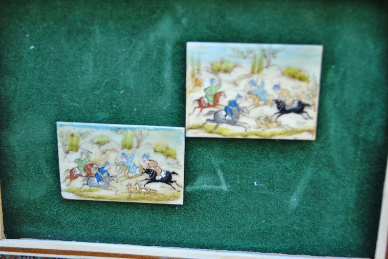 Antique Persian Camel Bone Painting Miniature Framed Artwork، نمای 2