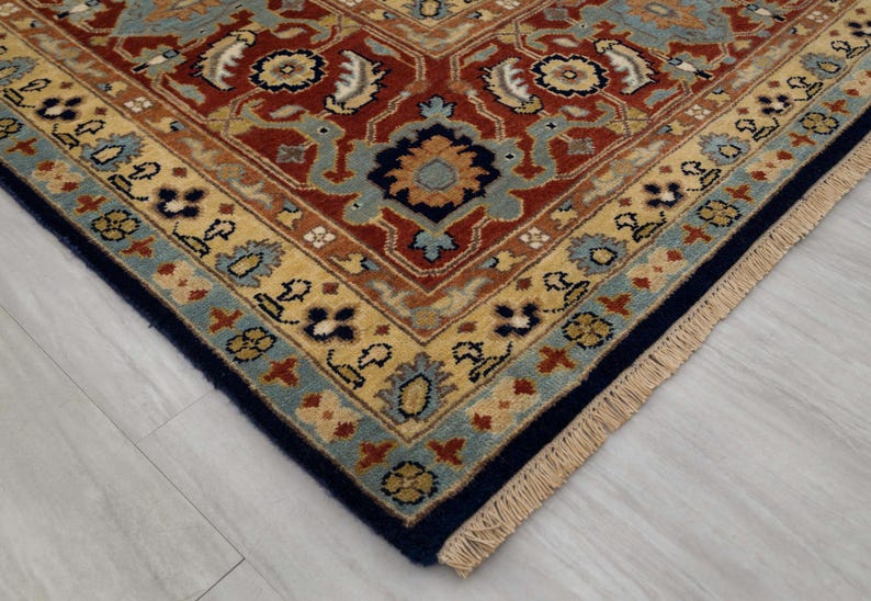 Navy Red Classic Tabriz Fine Density Hand Knotted Wool Rug, Classic Decor-10682