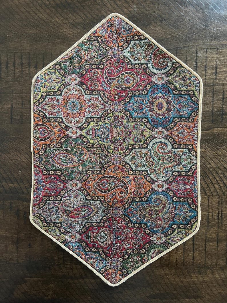 Handcrafted Persian Termeh Tablecloth: Silk Blend, Mandala Design - 17” x 12”