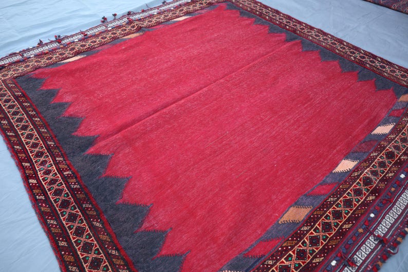 5x5 Ft Afghan Rich Red Kilim Rug - 5'2x5'4 Jajim Style Flat Weave Vintage Kilim Rug - Afgh