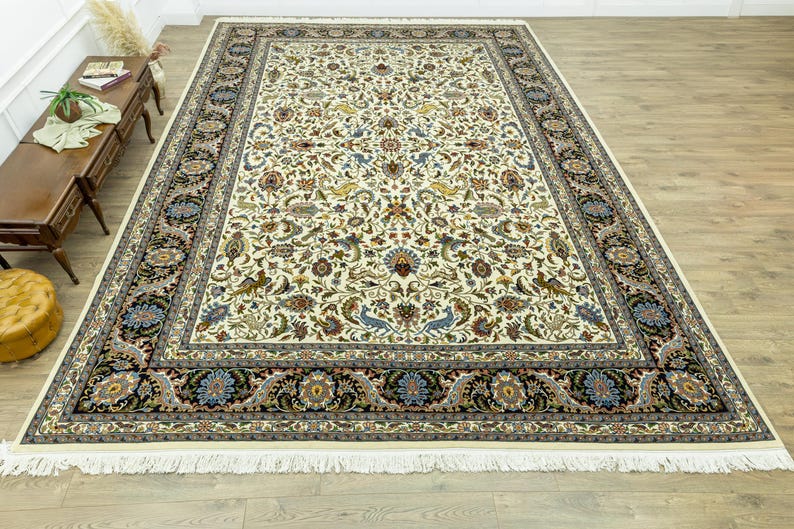 Persian Style Oriental Rug 14x19 Hand-Knotted Wool – Ivory Collector Heirloom، نمای 2