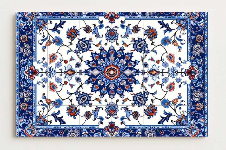 Isfahan mosaic mural • Persian floral tile wall art • Iranian garden decor • Safavid ceram، نمای 2