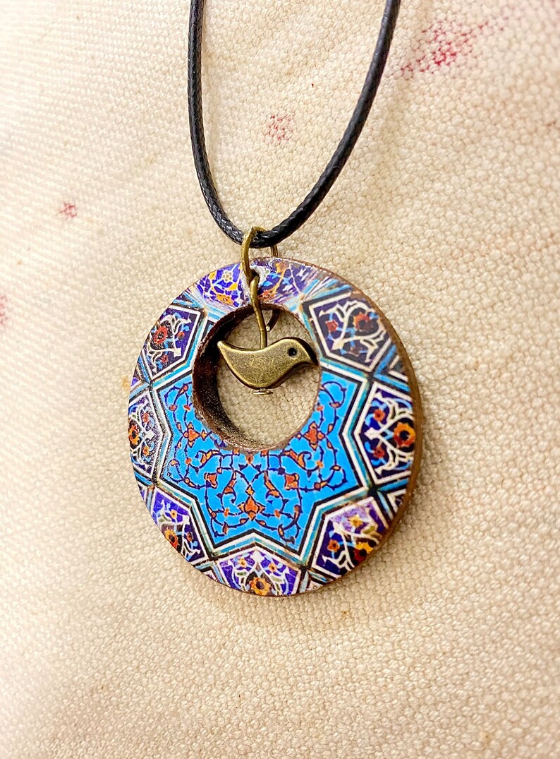 Persian jewelry handmade Wooden necklace Handmade wooden jewellery Persian art traditional، نمای 3