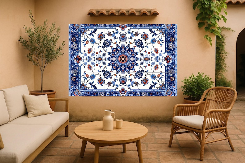 Isfahan mosaic mural • Persian floral tile wall art • Iranian garden decor • Safavid ceram، نمای 3