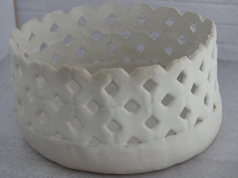 Hand Built Ceramic Basket Bowl: Persian Inspired Fruit Basket
