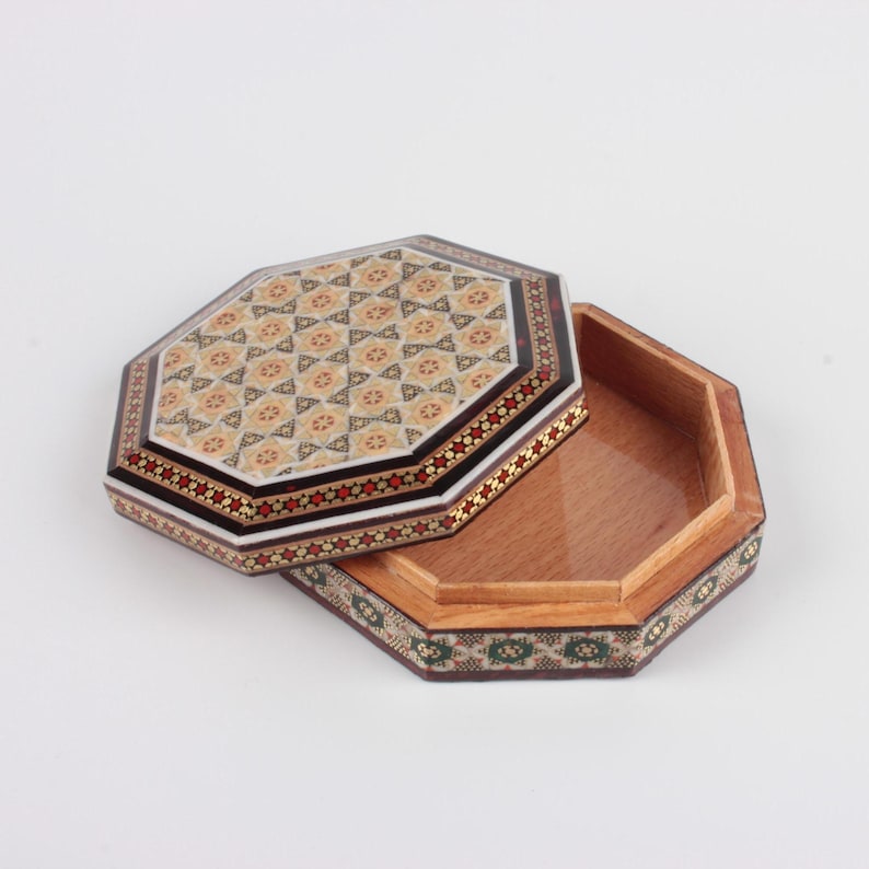 Persian Khatam Jewelry Box: Handmade Octagonal Trinket Box