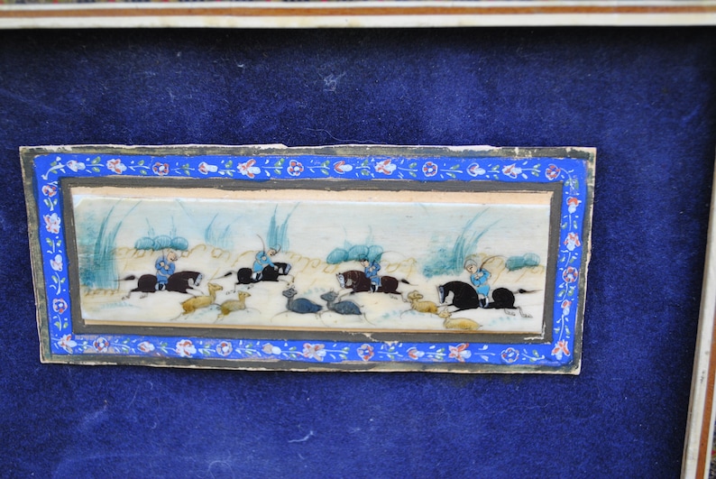 Antique Persian Camel Bone Painting Artwork Framed