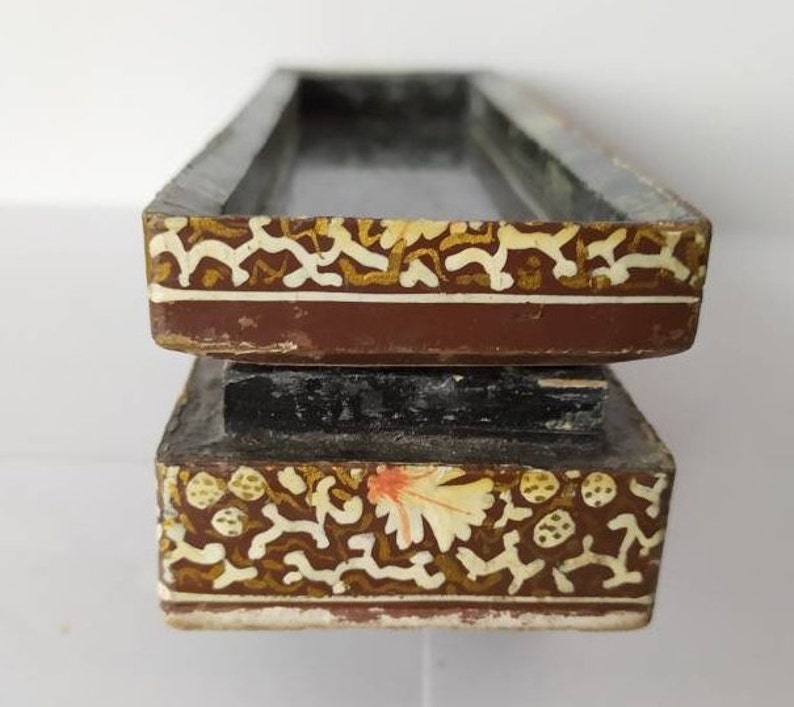 Antique Persian Lacquered Qalamdan (Pen box) Handpainted with Flowers & Vines, view 2