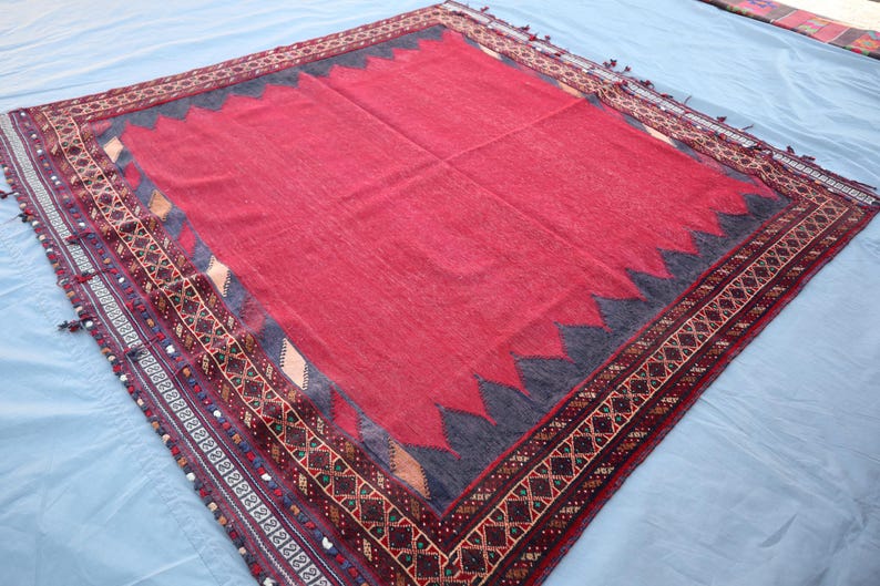 5x5 Ft Afghan Rich Red Kilim Rug - 5'2x5'4 Jajim Style Flat Weave Vintage Kilim Rug - Afgh، نمای 3