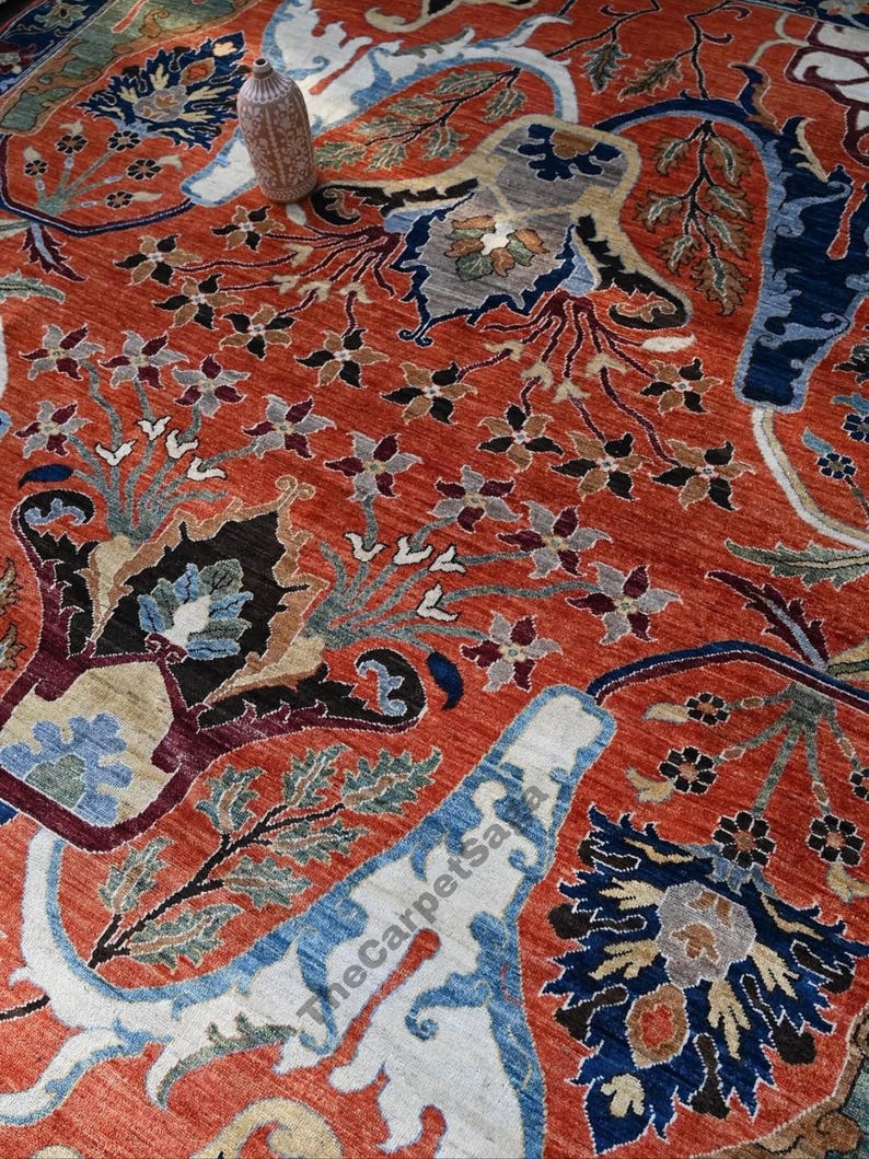 Persian Bidjar Oriental Rug| Handmade Tribal Masterpiece in Rust and Navy- Traditional Afg، نمای 2