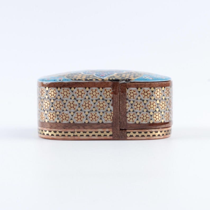 Handmade Trinket Box: Gold Inlay Persian Khatam Wooden Jewelry Box، نمای 3