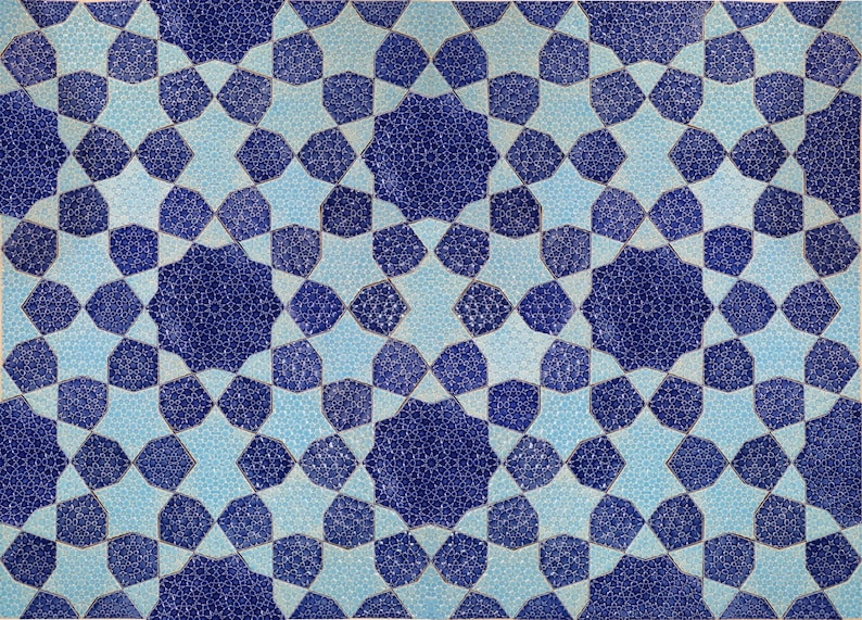 Blue Turquoise Persian Mosaic Tiles: Handmade Mandala Art Installation