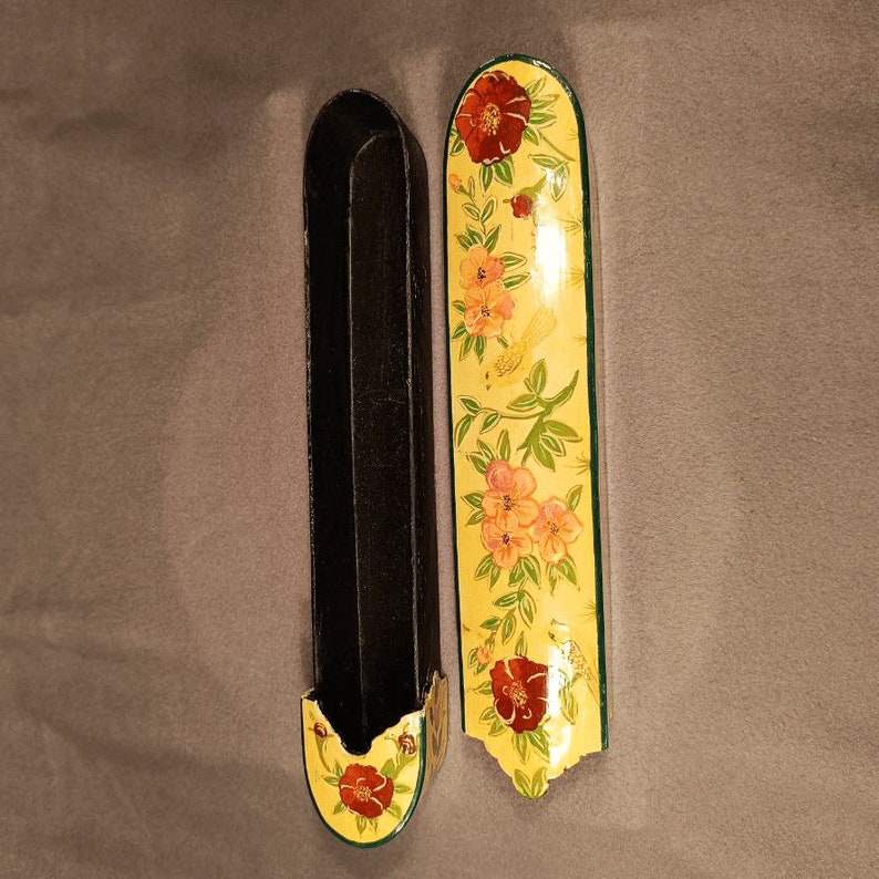 Persian Lacquer Pen Box Hand Painted with Floral and Gilt Design/qajar qalamdan, view 3