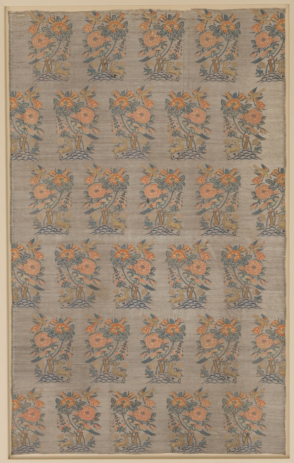Panel with Rosebush, Birds, and Deer Pattern, 49.32.99; Iran, late 17th–early 18th century