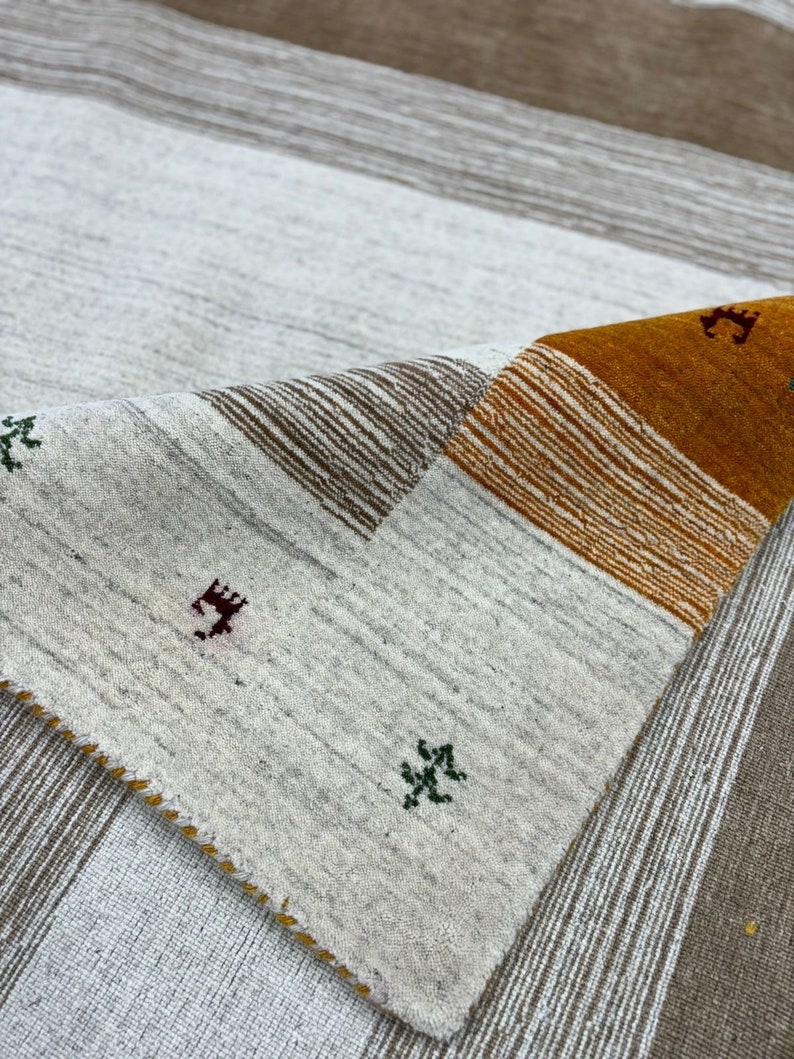 Hand Knotted Wool Gabbeh Rug, Orange Beige Southwestern Geometric