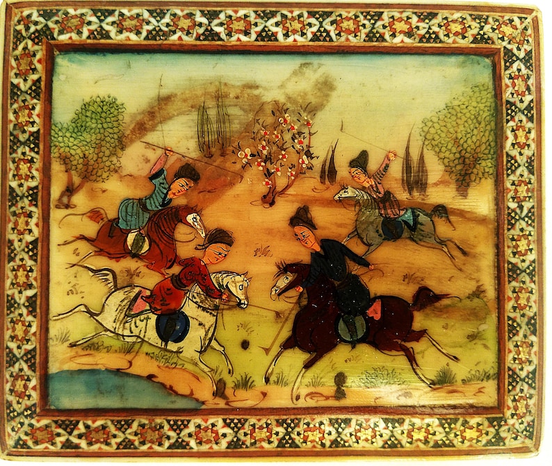 Antique Persian Khatam Mosaic Inlaid Jewelry Box, Persian Khatam Box, Artistic Handmade Vi، نمای 2