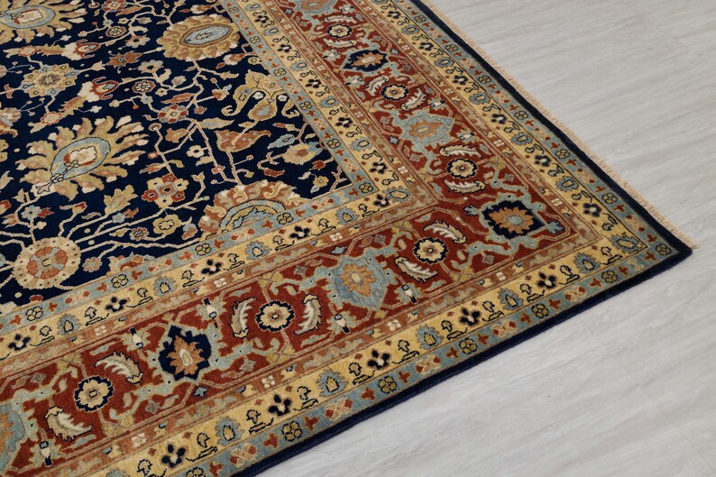 Navy Red Classic Tabriz Fine Density Hand Knotted Wool Rug, Classic Decor-10682, view 2