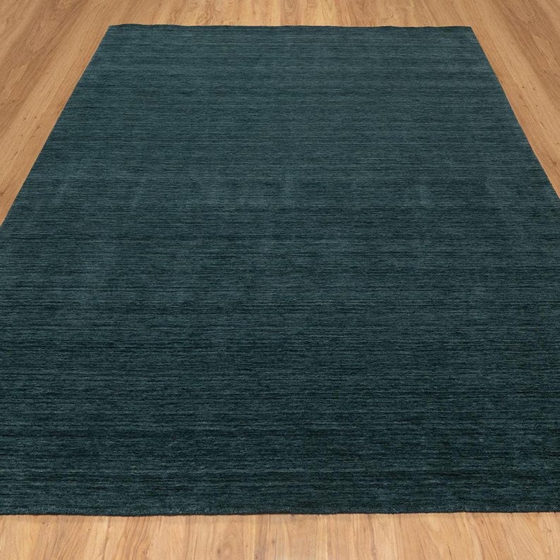 Handmade Dark Green Wool Gabbeh Rug, Minimalist Forest Green Carpet، نمای 2