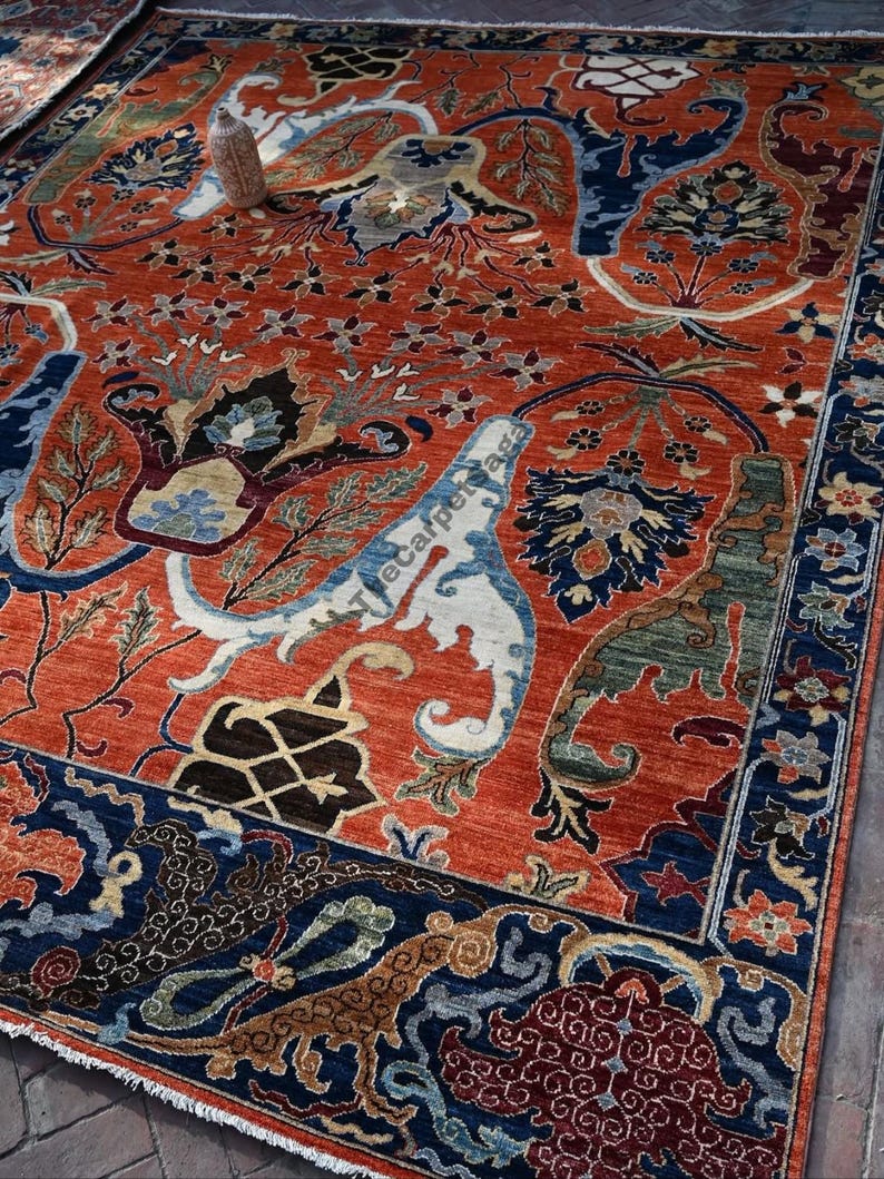 Persian Bidjar Oriental Rug| Handmade Tribal Masterpiece in Rust and Navy- Traditional Afg