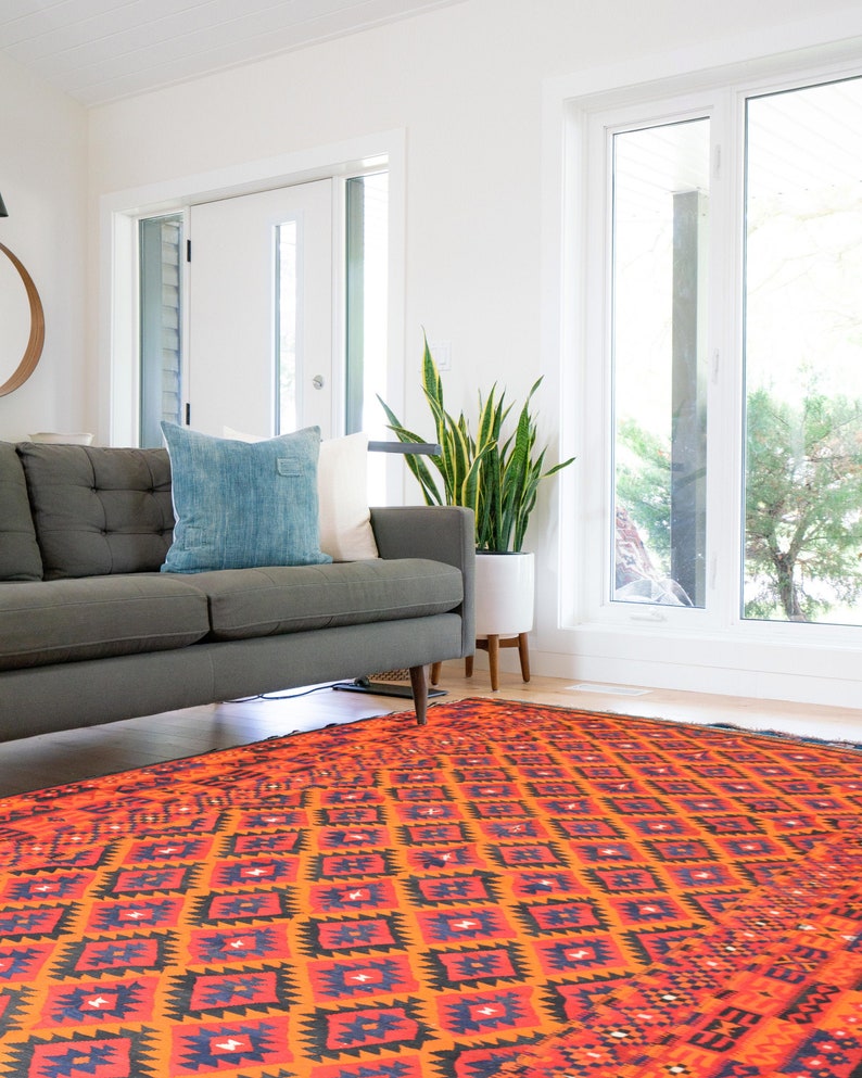 9x15 Ft Vintage Handmade Kilim Rug, Persian Rug, Kilim Rug, Large size rug, Red Rug, Floor