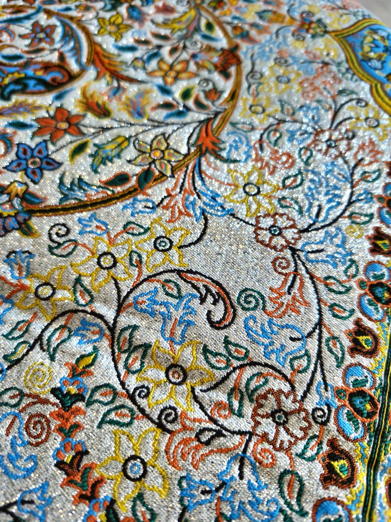 Silk Termeh Tablecloth 100 x 100 | Turquoise Gorgeous Square Tablecloth | Persian Art | Bo, view 2