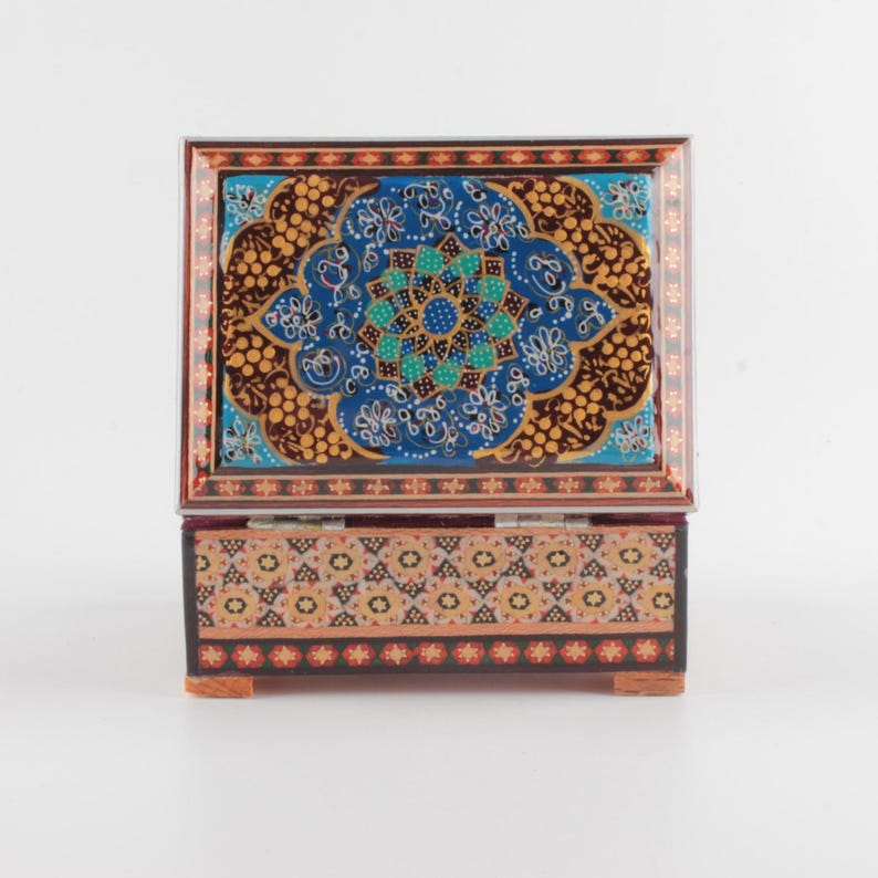 Khatam Jewelry Box Persian : Marquetry Box with Handmade Miniature Painting، نمای 3