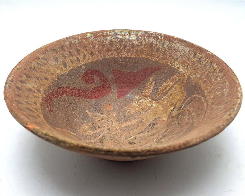 6" Wonderful Bowl Persian Islamic Pottery Centuar & Horse Stoneware Designs Terracotta #CP، نمای 2