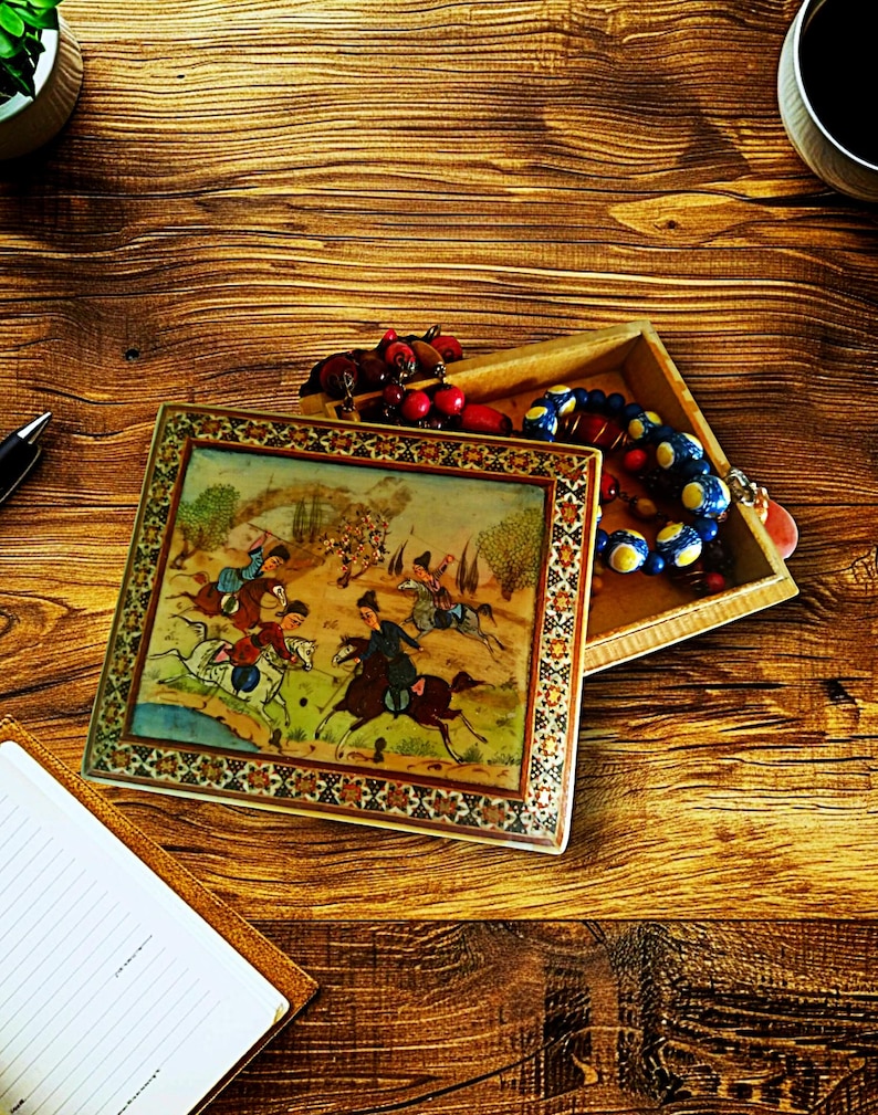Antique Persian Khatam Mosaic Inlaid Jewelry Box, Persian Khatam Box, Artistic Handmade Vi، نمای 3