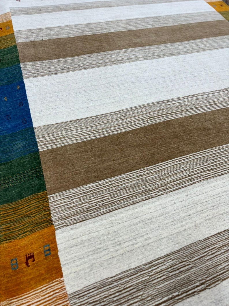 Hand Knotted Wool Gabbeh Rug, Orange Beige Southwestern Geometric، نمای 2