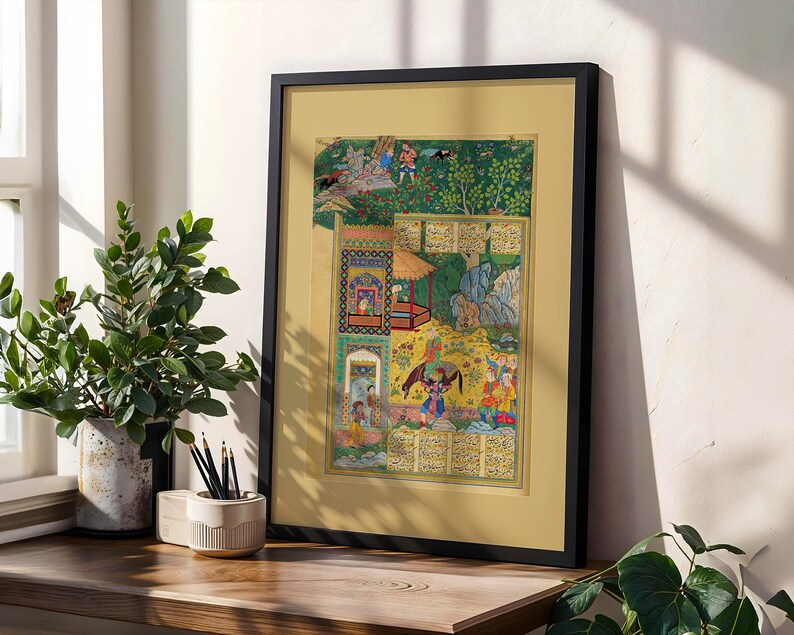 Persian Miniature Art Print | Shirin & Farhad Love Story | Persian Calligraphy Nastaliq | 