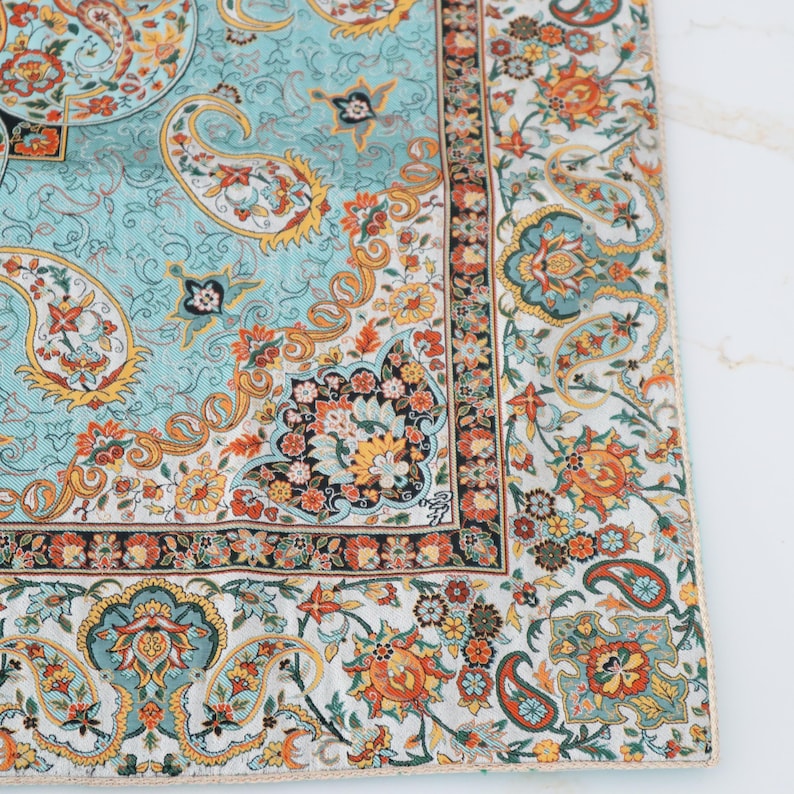 Termeh, Persian tablecloth with silk 37*37 inches (Light Blue color)