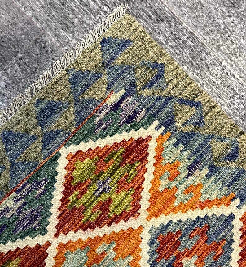Handmade Kilim Area Rug wool natural colours Afghan Turkish Nomad Persian Traditional 141x، نمای 2