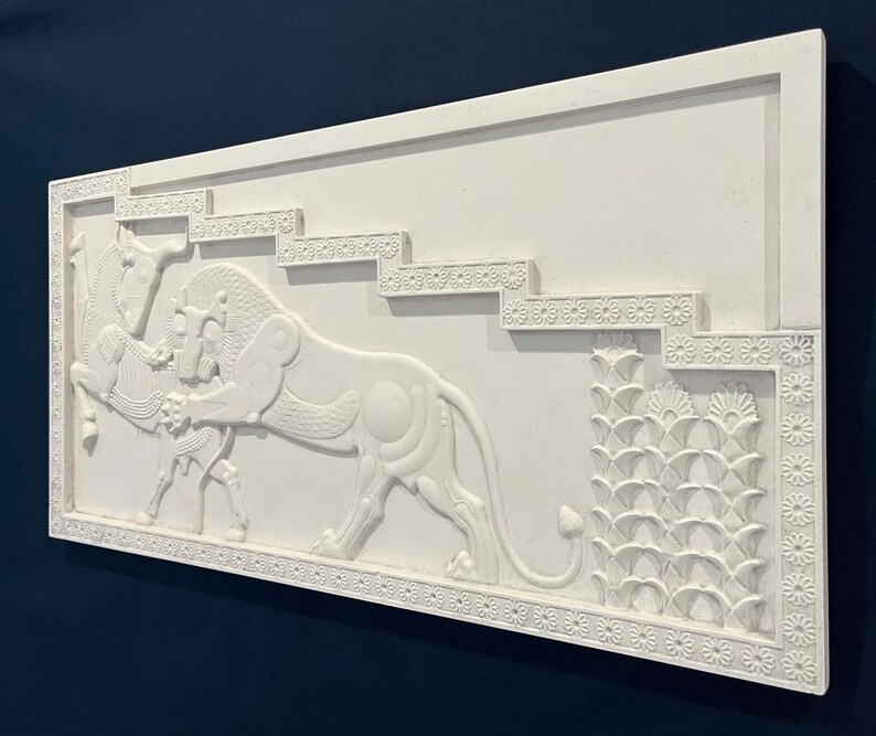Lion attacking the Bull, bas-relief, Persepolis, Achaemenid Art, Mural Art, Persian Art, I, view 2
