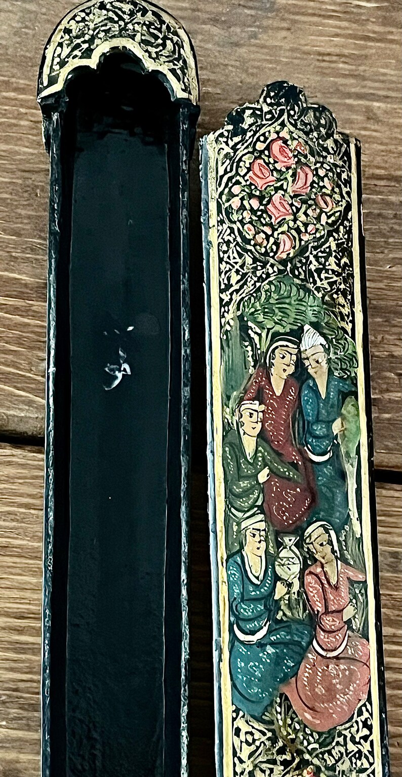 Vintage Persian Lacquer Hand Painted Pen Holder Pen Case Box Collectors Item Islamic Art